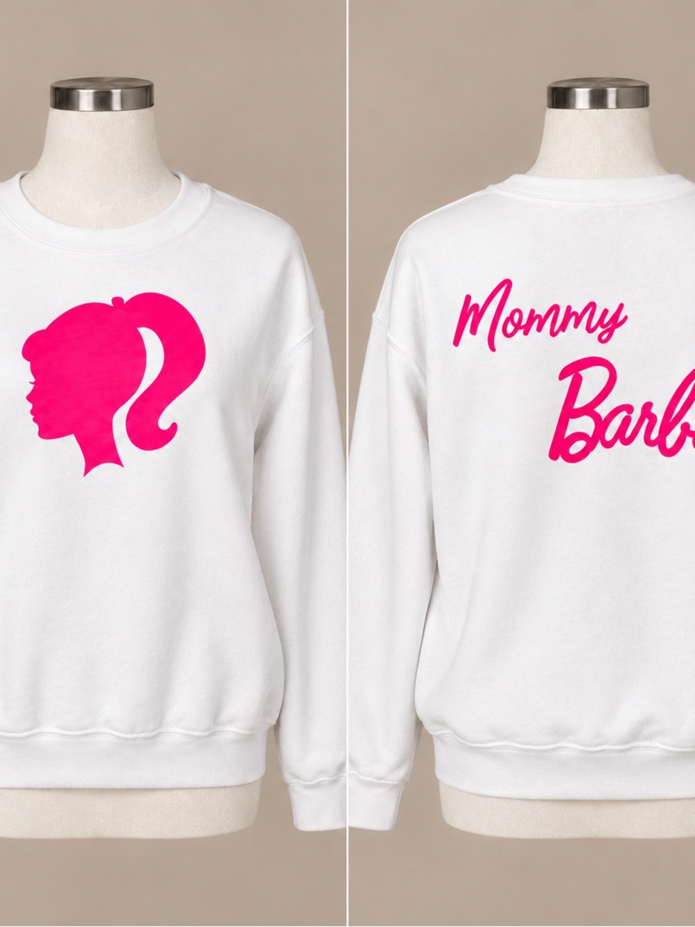 Gildan Mommy Barbie White & Hot Pink Crewneck Sweatshirt Size Large